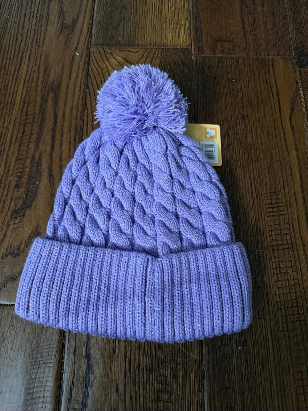 NWT Disney Lilac Cable Knit Pom Beanie with Stitch Patch One Size